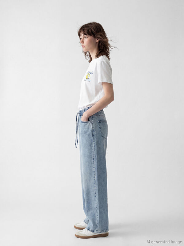 XSIDE Beli Lastikli Wideleg Kadın Jean Pantolon
