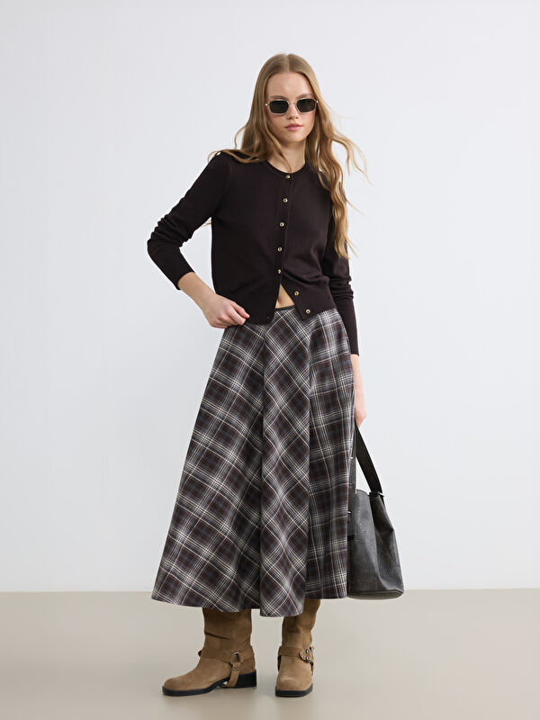 XSIDE Plaid Flared Skirt with Zippered Waist