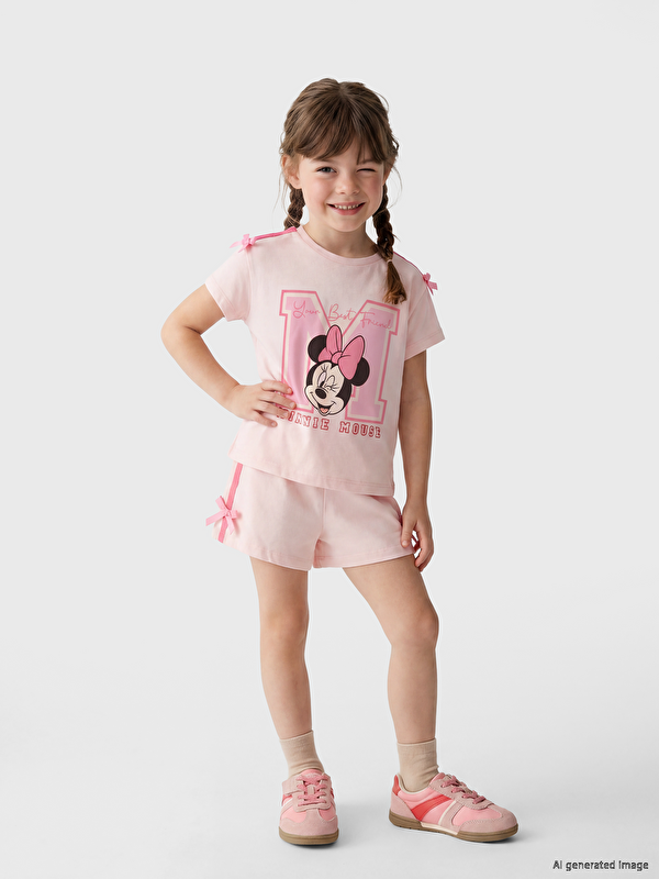 LCW Kids Set bluze me Minnie Mouse të stampuar dhe pantallona të shkurtra për vajza