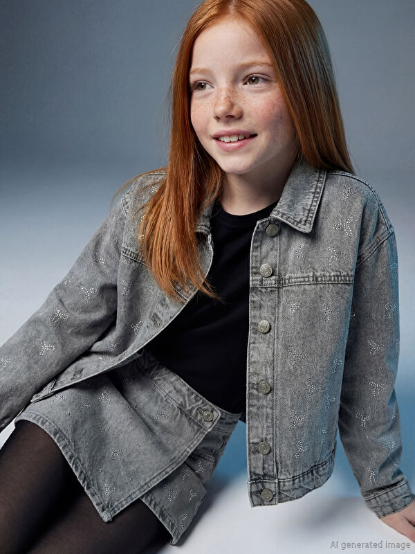 LCW Kids Taş İşlemeli Kız Çocuk Jean Şort Etek