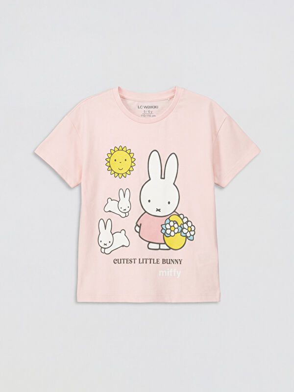 LCW Kids Bisiklet Yaka Miffy Baskılı Kız Çocuk Tişört