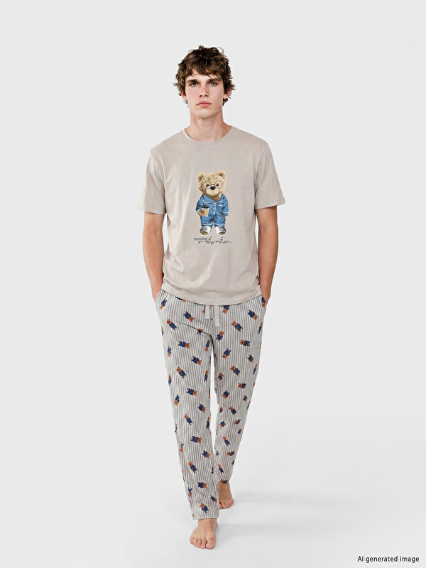 LC WAIKIKI Regular Fit Teddy Baskılı Erkek Pijama Takım