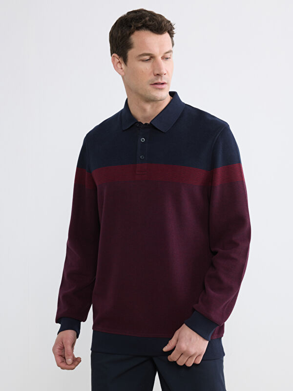 LCWAIKIKI Classic Polo Yaka Renk Bloklu Erkek Sweatshirt