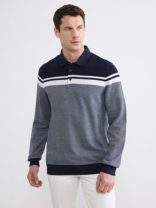 LCWAIKIKI Classic Polo Yaka Renk Bloklu Erkek Sweatshirt