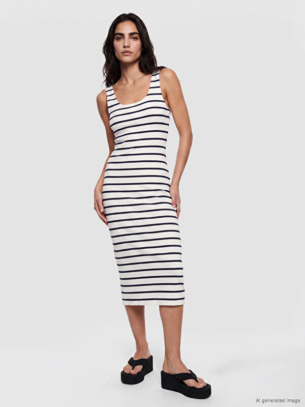 LCW Vision U Yaka Çizgili Bodycon Elbise