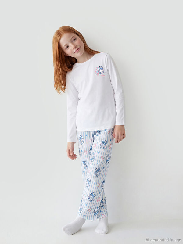 LCW Kids Stitch Baskılı Kız Çocuk Pijama Takım