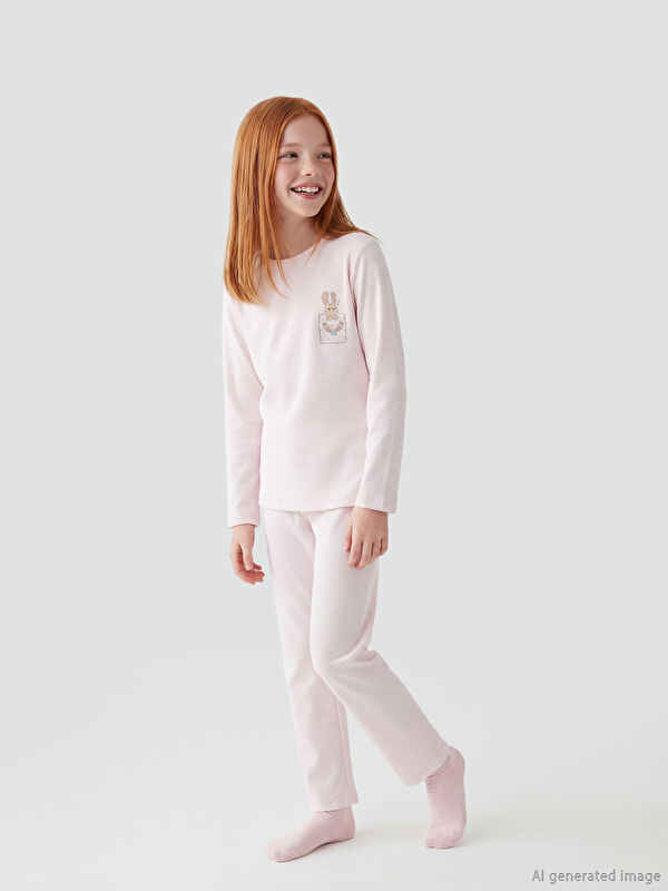 LCW Kids Çizgili Tavşan Baskılı Kız Çocuk Pijama Takım