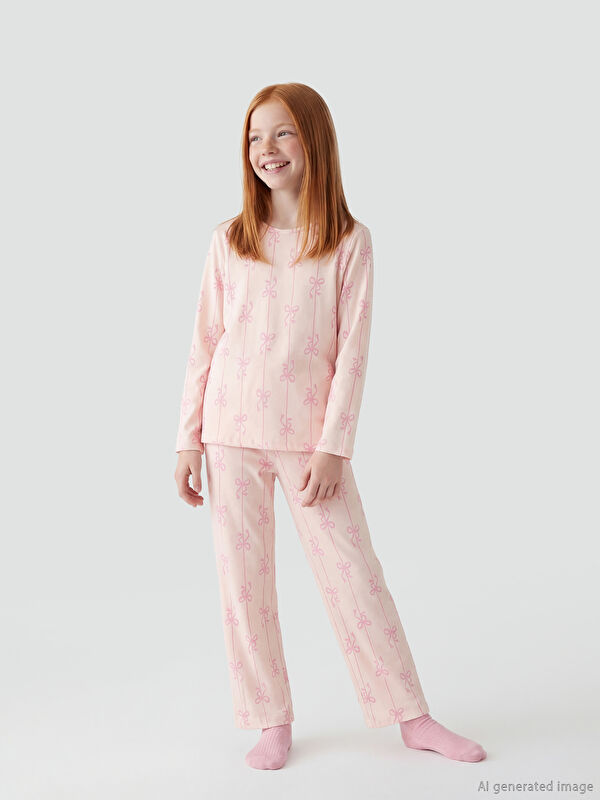 LCW Kids Fiyonk Baskılı Kız Çocuk Pijama Takım