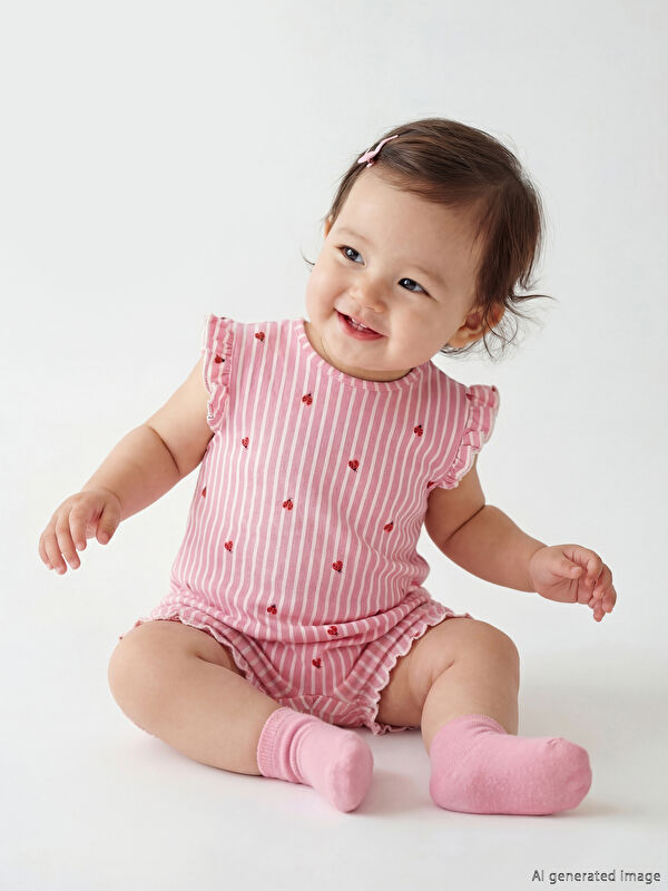 LCW baby Bisiklet Yaka Baskılı Kız Bebek Penye Tulum