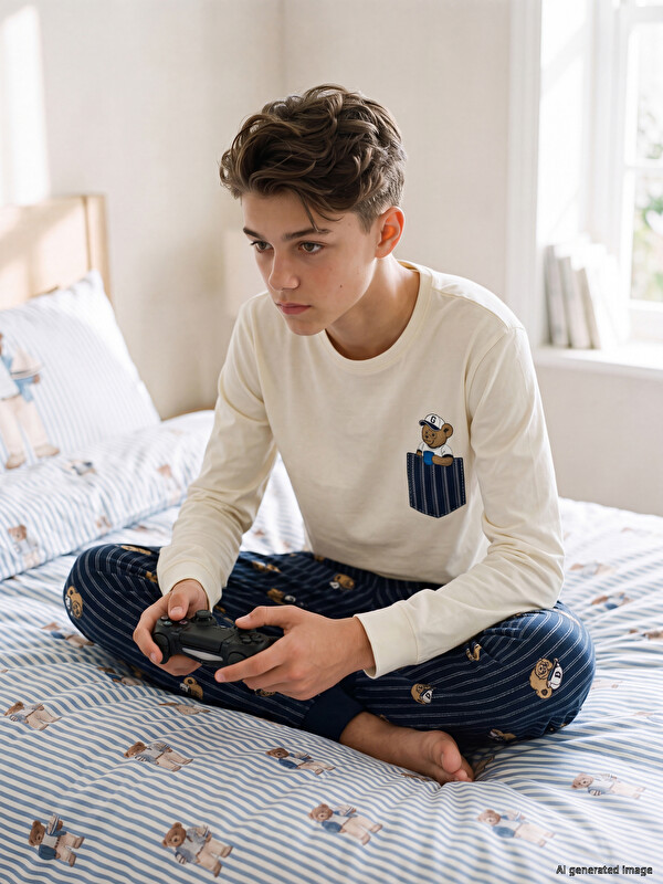 LCW Kids Printed Crew Neck Boys' Pyjamas Set