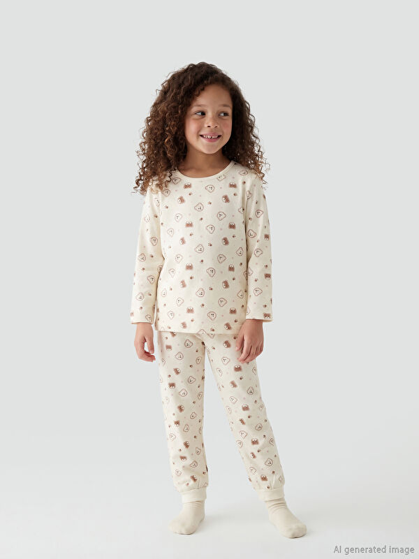 LCW Kids Bisiklet Yaka Baskılı Kız Çocuk Pijama Takımı
