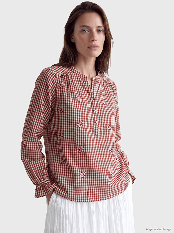 LCW Grace Notch Neck Embroidered Blouse