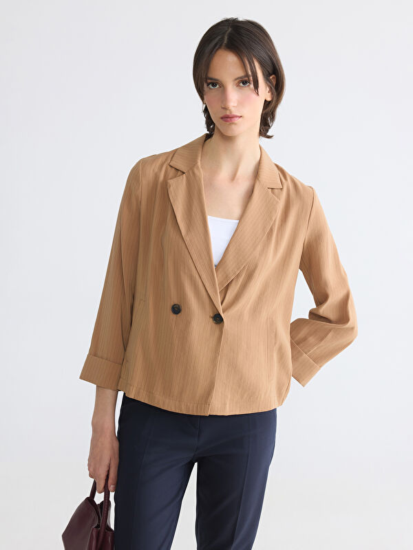 LCW EVERYDAY Kruvaze Yaka Çizgili Kadın Blazer Ceket