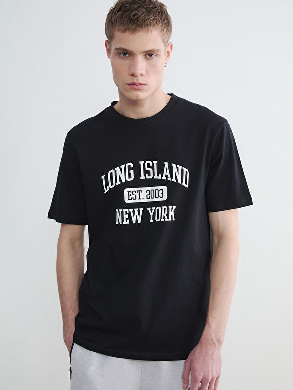 XSIDE Long Island تي شيرت رجالي بطبعة بكول مدور