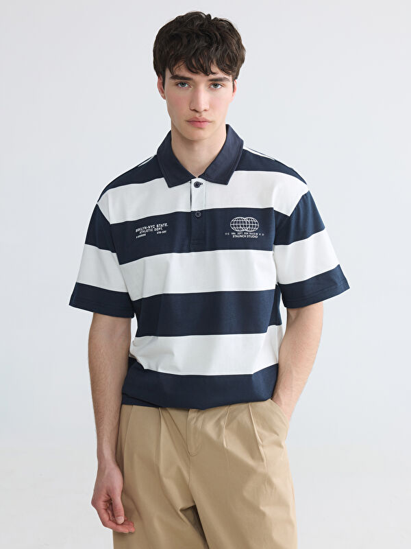 XSIDE Polo Yaka Çizgili Penye Erkek Tişört