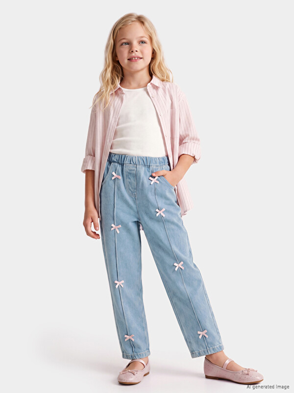 LCW Kids Balloon Fit Bow Detailed Girls' Jeans