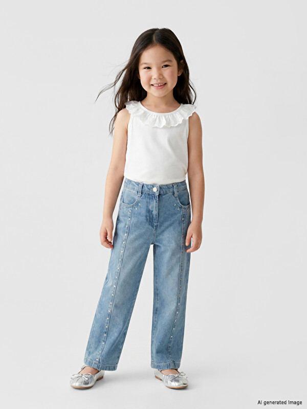 LCW Kids Taşlı Kız Çocuk Jean Pantolon