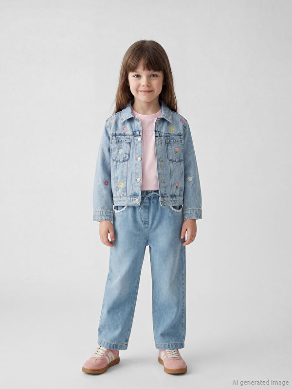 LCW Kids Kız Çocuk Beli Bağcıklı Jean Pantolon