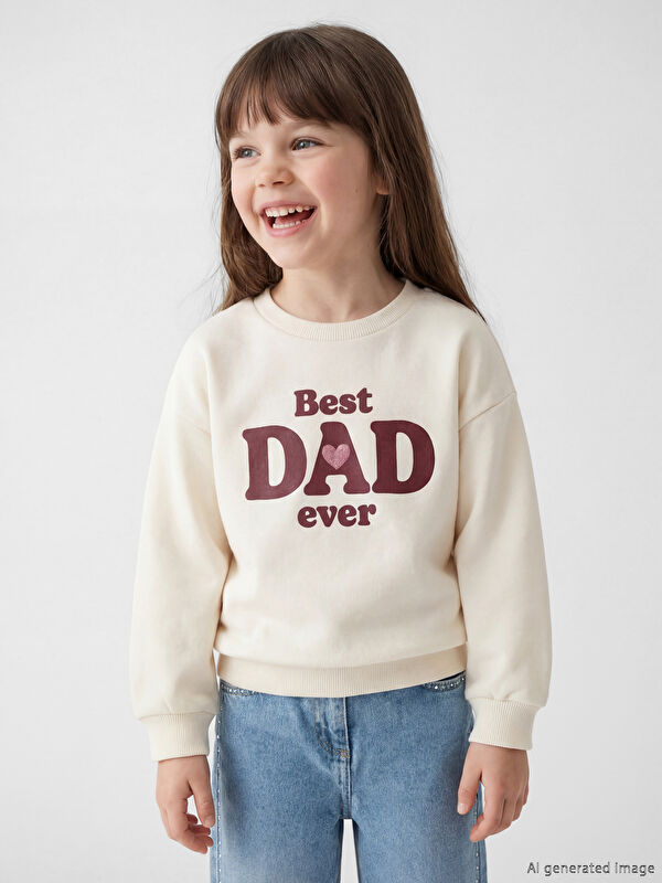 LCW Kids Bisiklet Yaka Baskılı Kız Çocuk Sweatshirt	