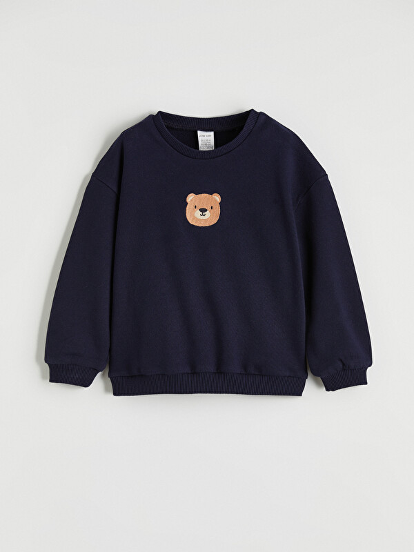 LCW baby Bisiklet Yaka Nakışlı Erkek Bebek Sweatshirt