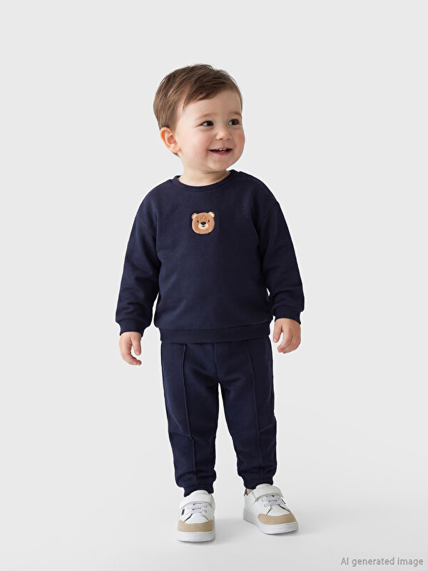 LCW baby Ayıcık Nakışlı Erkek Bebek Sweatshirt ve Eşofman Altı