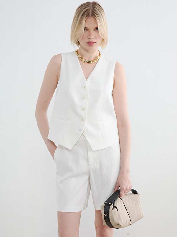 LCW Vision Woman White Suit Waistcoat