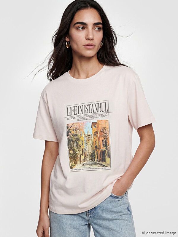 LCW Vision Istanbul Printed 100% Cotton Women's T-Shirt