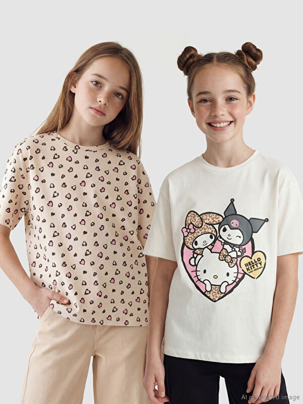 LCW Kids Hello Kitty Baskılı Kız Çocuk 2'li Tişört