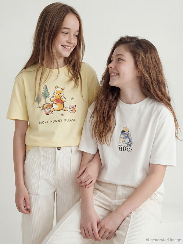 LCW Kids Winnie the Pooh Baskılı Kız Çocuk 2'li Tişört