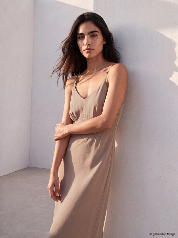 LCW Vision Strappy Ruched A-Form Dress