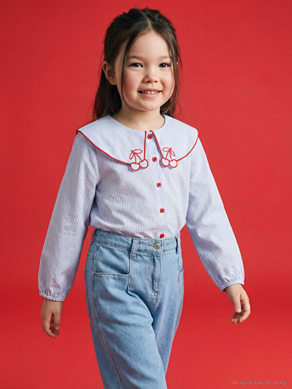 LCW Kids Bebe Yaka Nakışlı Kız Çocuk Gömlek