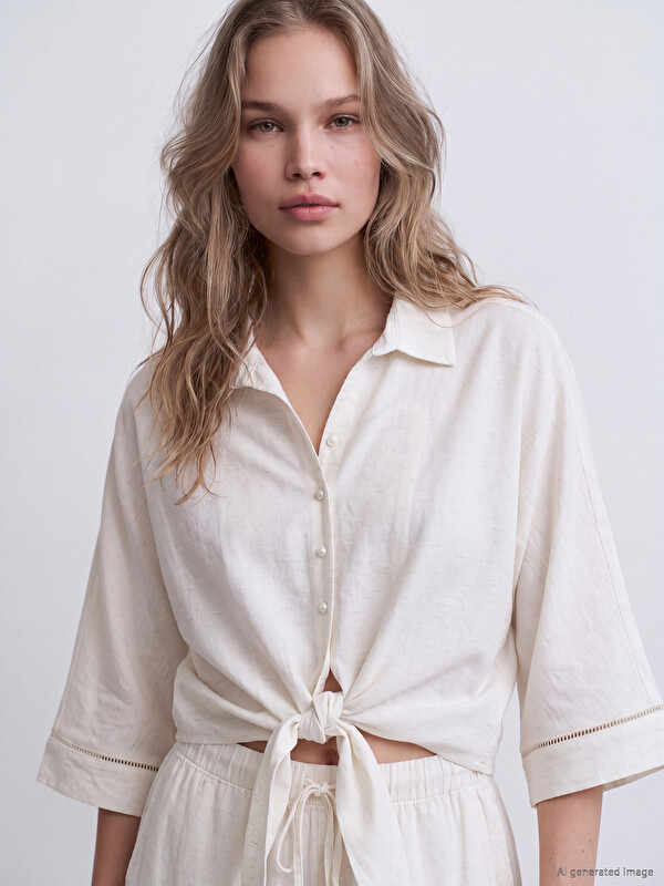 LCW Vision Tie-Front Linen Women's Shirt