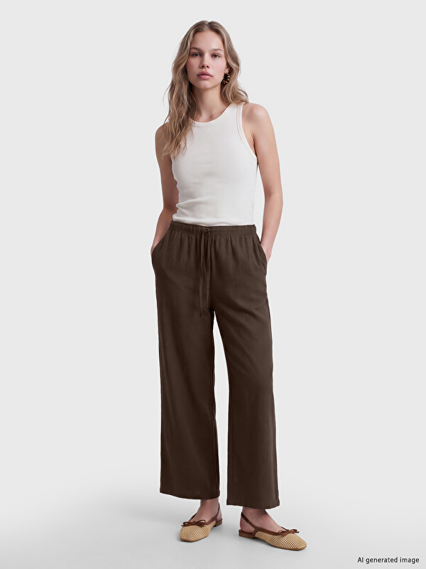 LCW Vision Elastic Waist Linen Blend Women's Trousers