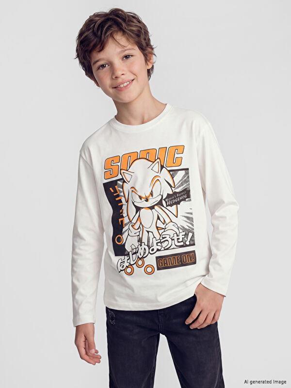 LCW Kids Bisiklet Yaka Sonic Baskılı Erkek Çocuk Tişört
