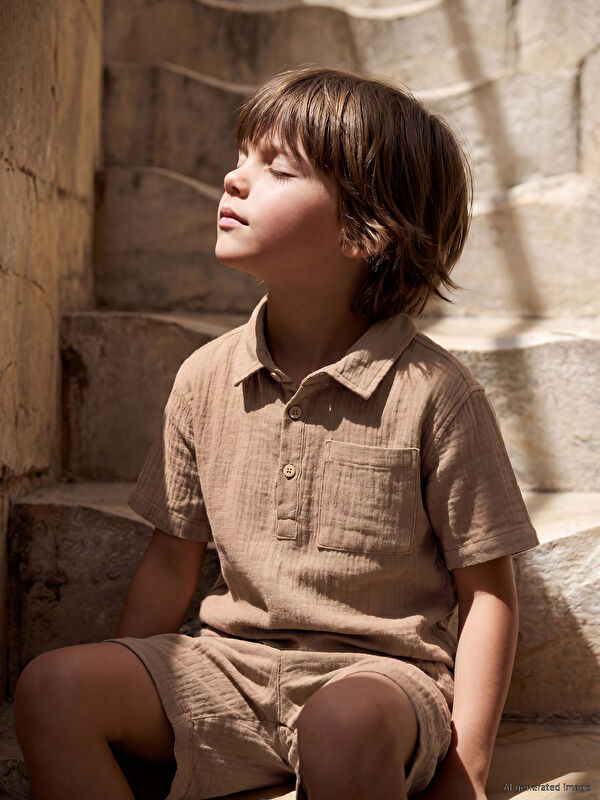 LCW Kids Kısa Kollu Müslin Erkek Çocuk Gömlek