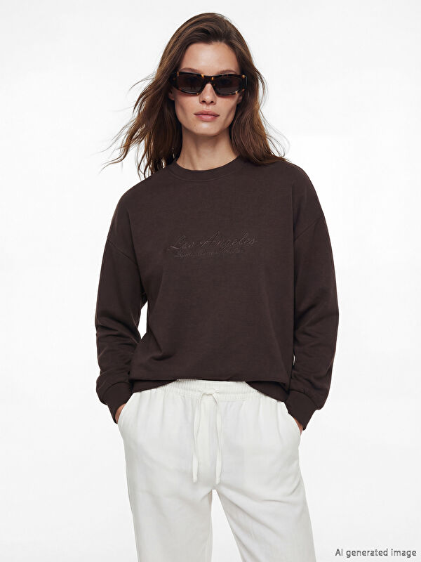 LCW Modest Los Angeles Nakışlı Soft Touch Kadın Sweatshirt Tunik