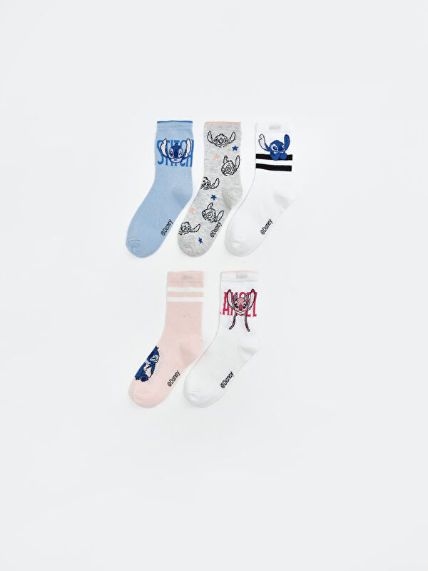 LCW Kids Stitch Baskılı Kız Çocuk Soket Çorap 5'li