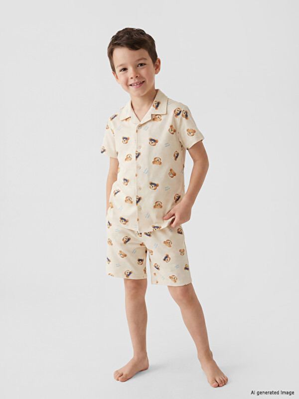 LCW Kids Collared Neck Boys' Shortie Pyjama Set