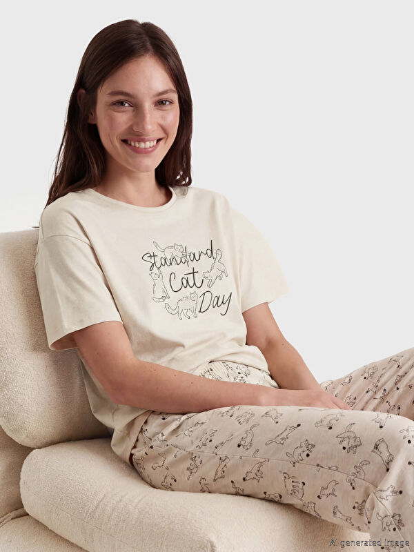 LCW DREAM Crew Neck Printed Women's Pyjamas Set