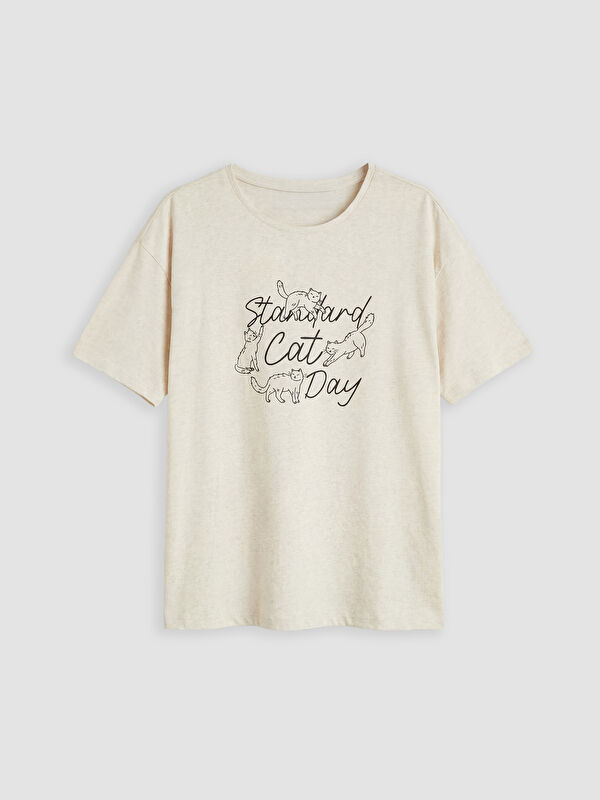 LCW DREAM Bisiklet Yaka Baskılı Kadın Pijama Üstü