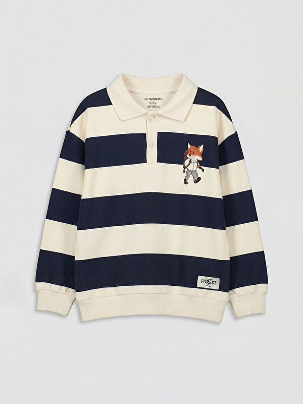LCW Kids Polo Yaka Çizgili Erkek Çocuk Sweatshirt