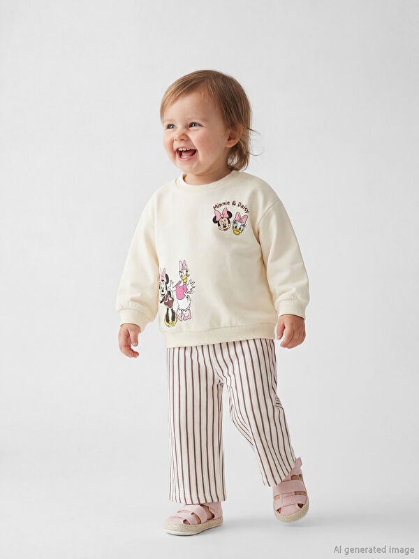 LCW baby Minnie Mouse Printed Baby Girl Sweatshirt and Pants Set