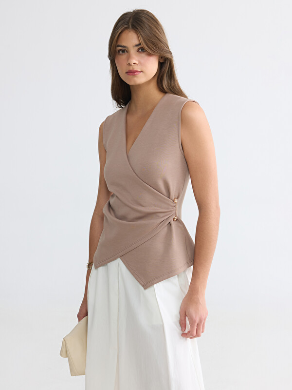 LCW EVERYDAY Double Breasted Ruched Blouse