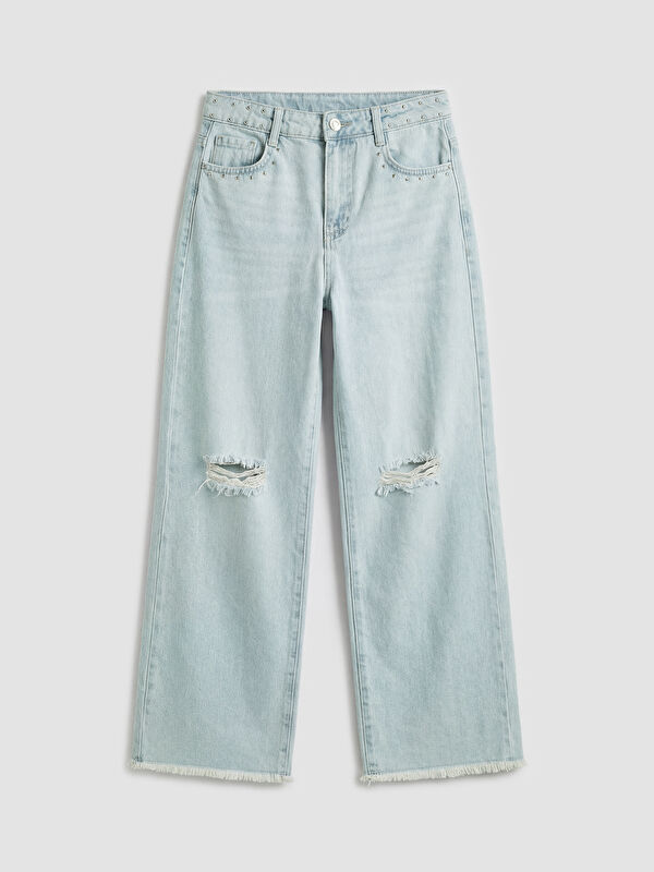 LCW Kids Wideleg Yırtık Detaylı Kız Çocuk Jean Pantolon