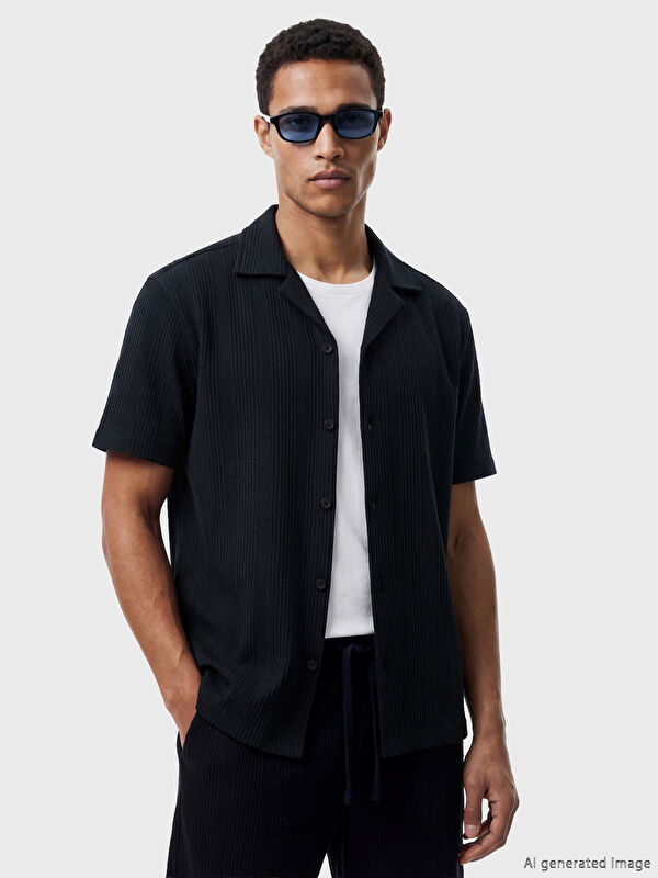LCW Vision Regular Fit Çizgili Armürlü Erkek Gömlek