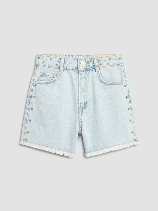 LCW Kids Yıldız Aplikeli Kız Çocuk Jean Şort