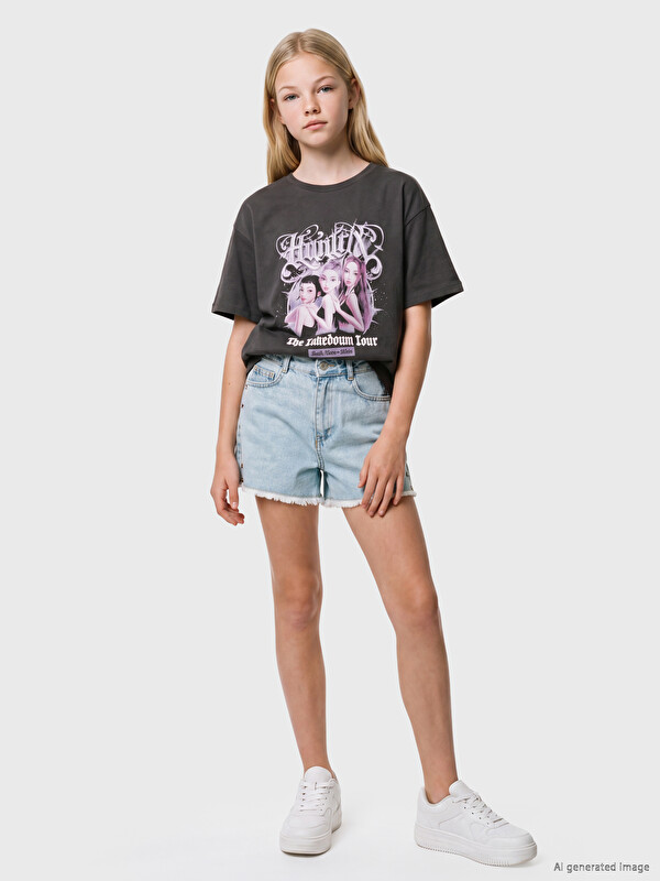 LCW Kids Star Appliquéd Girls' Jean Shorts