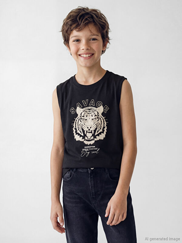 LCW Kids Bisiklet Yaka Baskılı Erkek Çocuk Atlet
