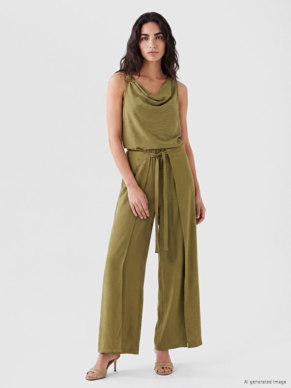 LCW Vision Elastic Waist Wide Leg Women's Trousers