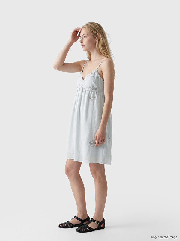 XSIDE Embroidered A Form Linen Blend Dress